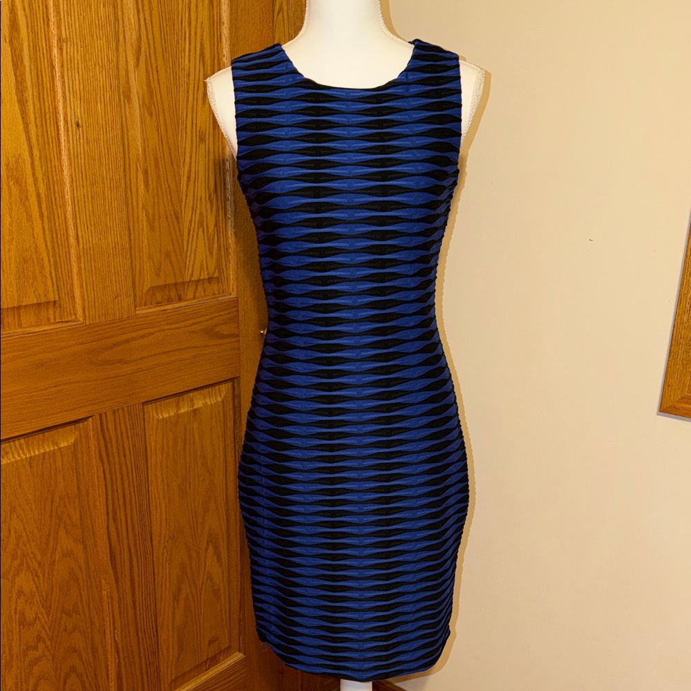 Calvin Klein Striped Black and Blue Mini Dress